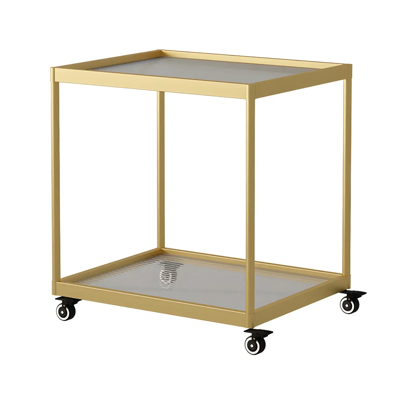 Gold Glass Rectangular Top Shelf Side Table on Wheels Image - 43