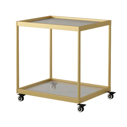 Gold Glass Rectangular Top Shelf Side Table on Wheels Image - 43