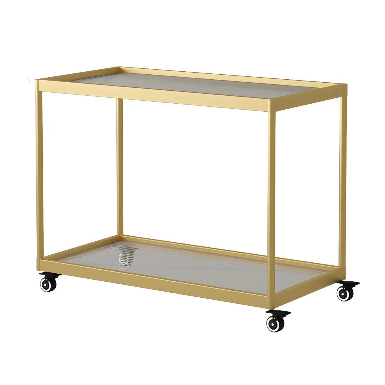 Gold Glass Rectangular Top Shelf Side Table on Wheels Image - 44