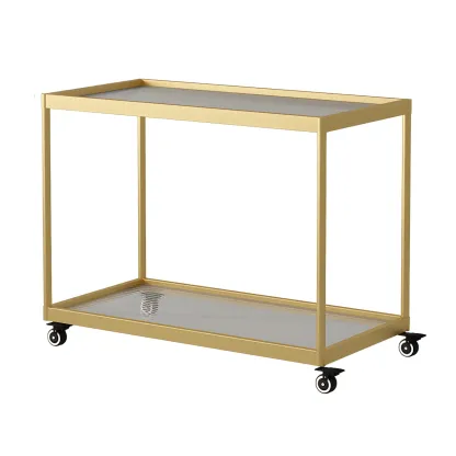 Gold Glass Rectangular Top Shelf Side Table on Wheels Image - 44
