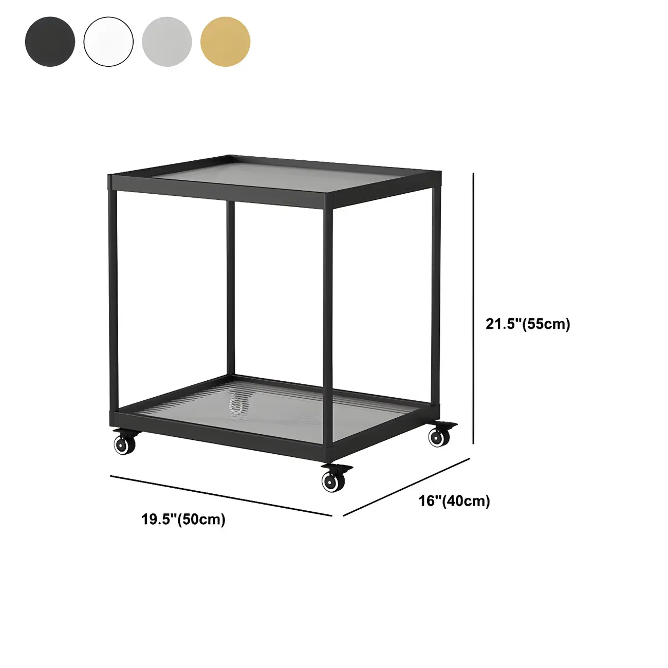 Gold Glass Rectangular Top Shelf Side Table on Wheels #size | homeyfad