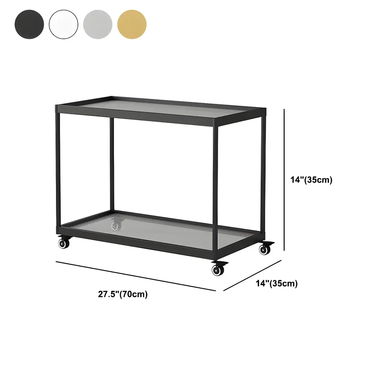 Gold Glass Rectangular Top Shelf Side Table on Wheels Image - 48