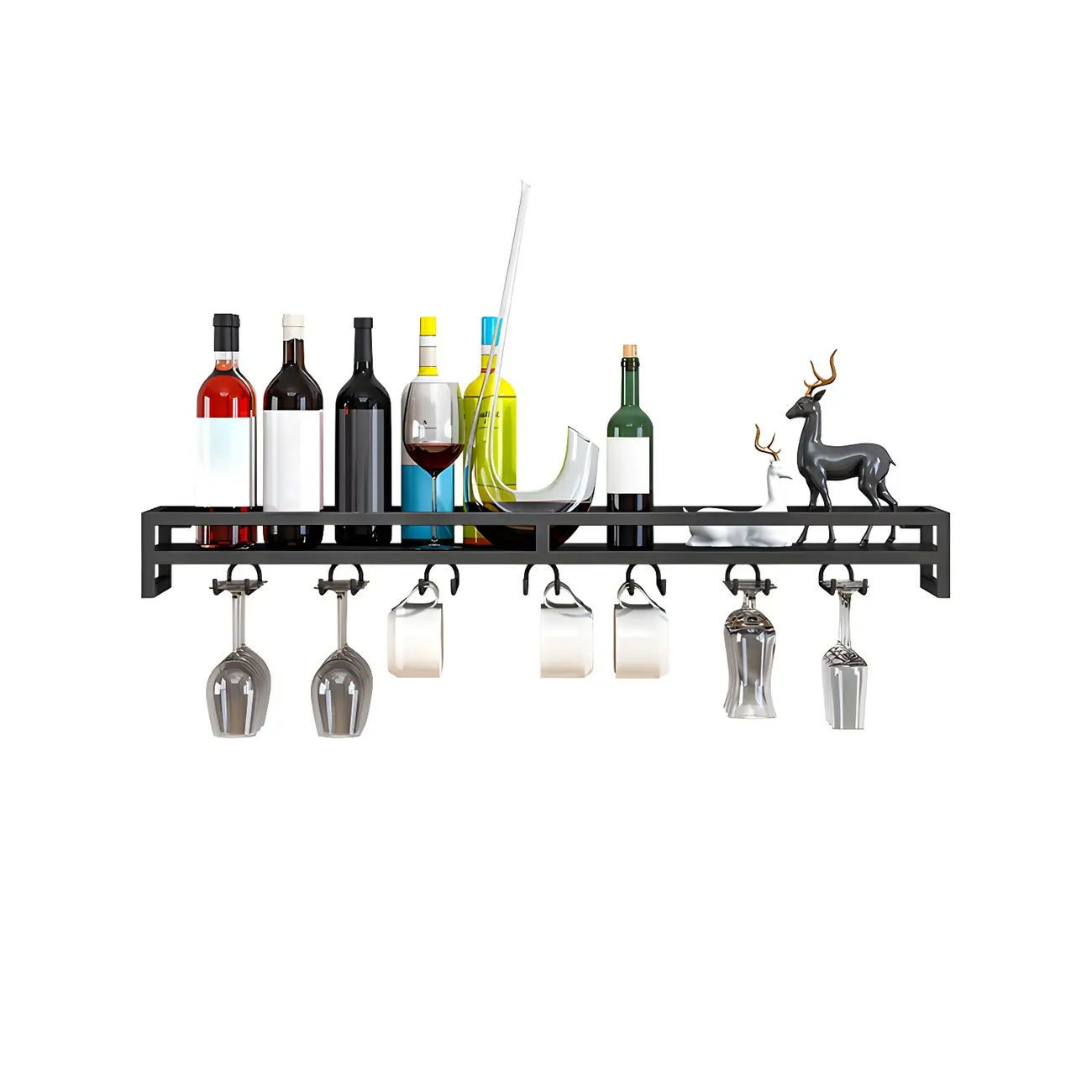 Glam Metal Wine Rack Black Wall Mounted with Holder Image - 2 | homeyfad