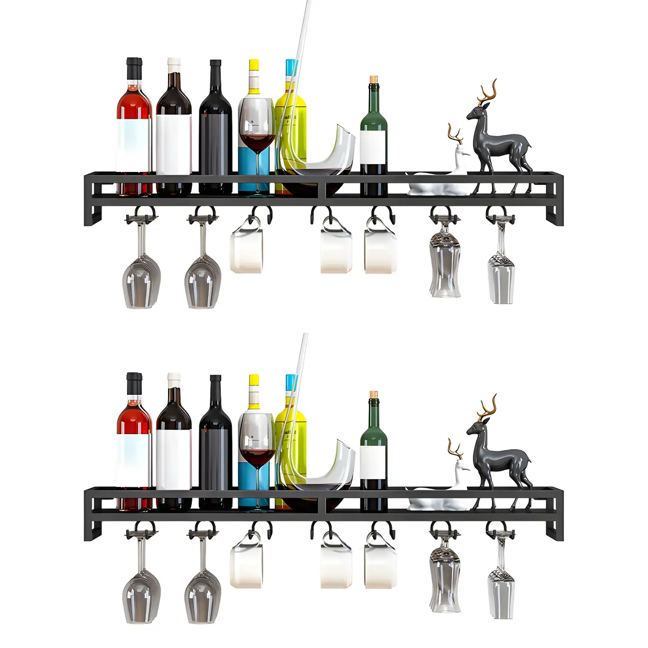 Glam Metal Wine Rack Black Wall Mounted with Holder Image - 3 | homeyfad