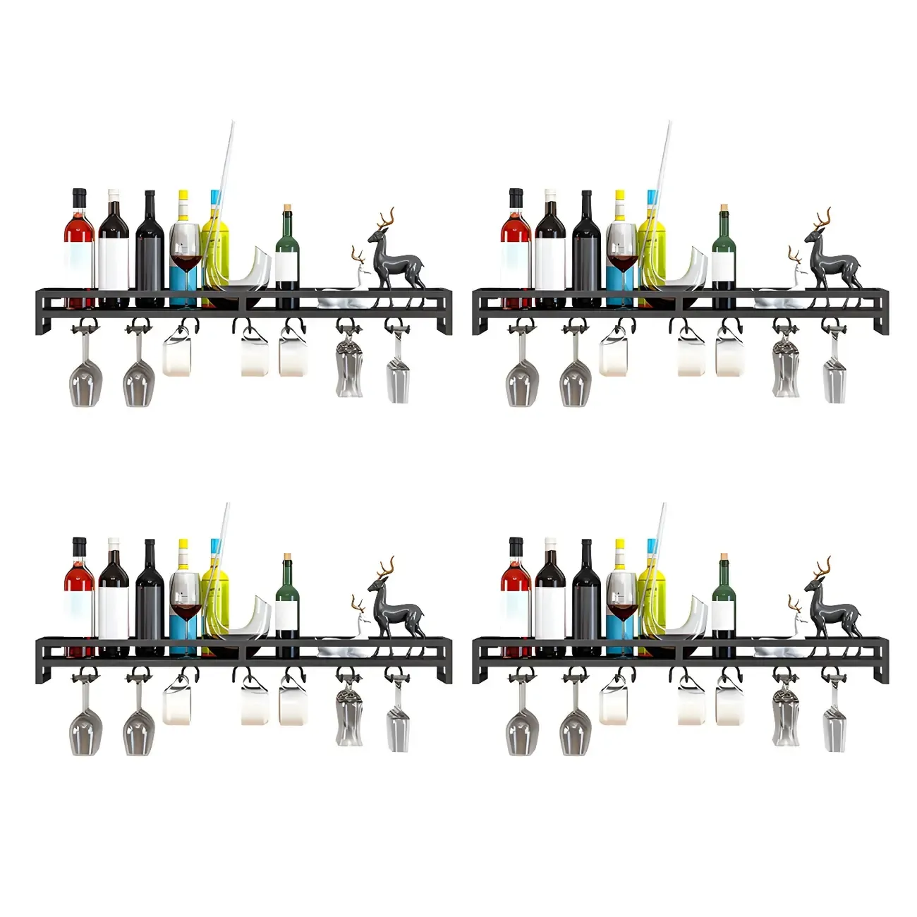 Glam Metal Wine Rack Black Wall Mounted with Holder Image - 6