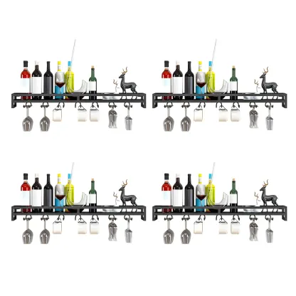 Glam Metal Wine Rack Black Wall Mounted with Holder Image - 6