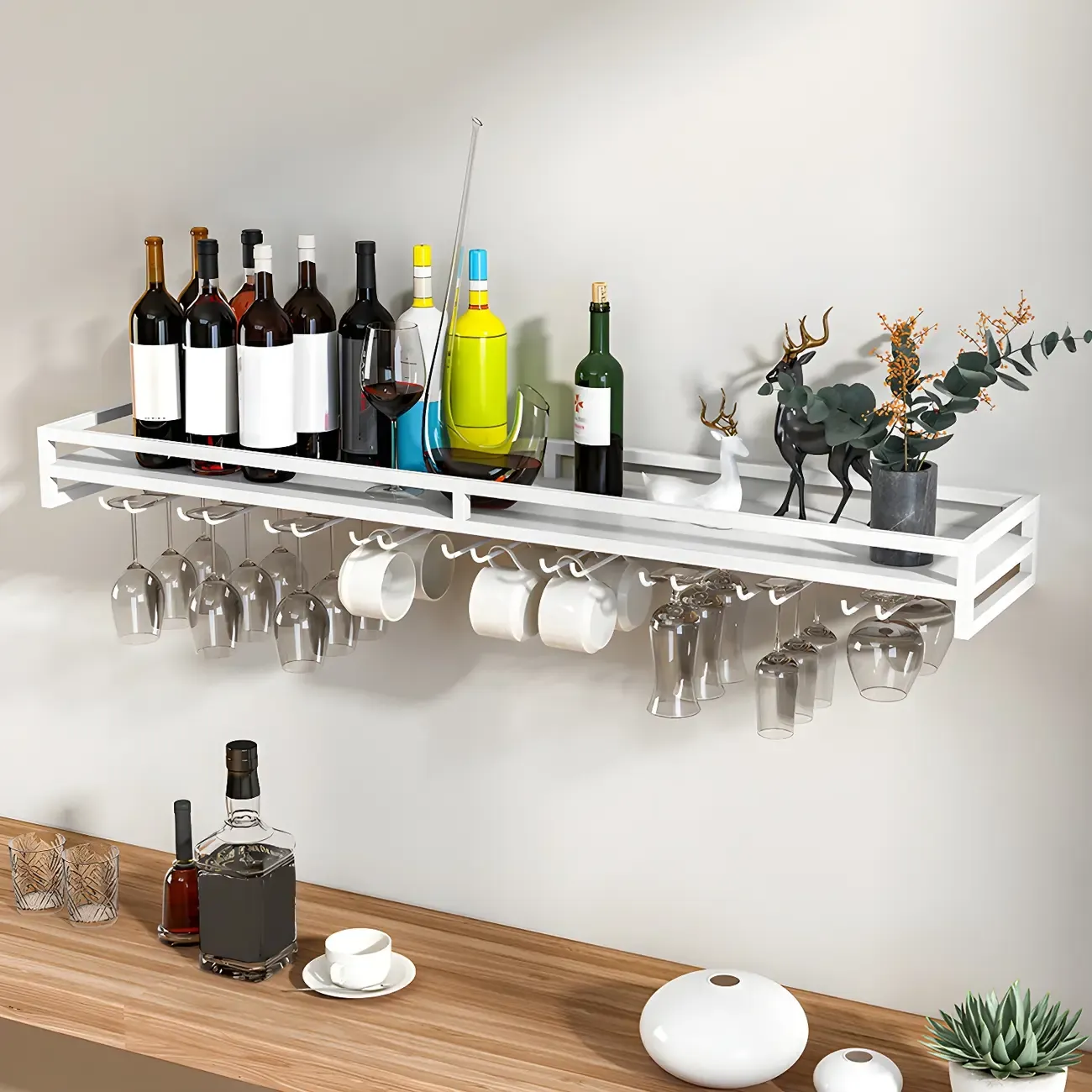 Glam Metal Wine Rack Black Wall Mounted with Holder Image - 7