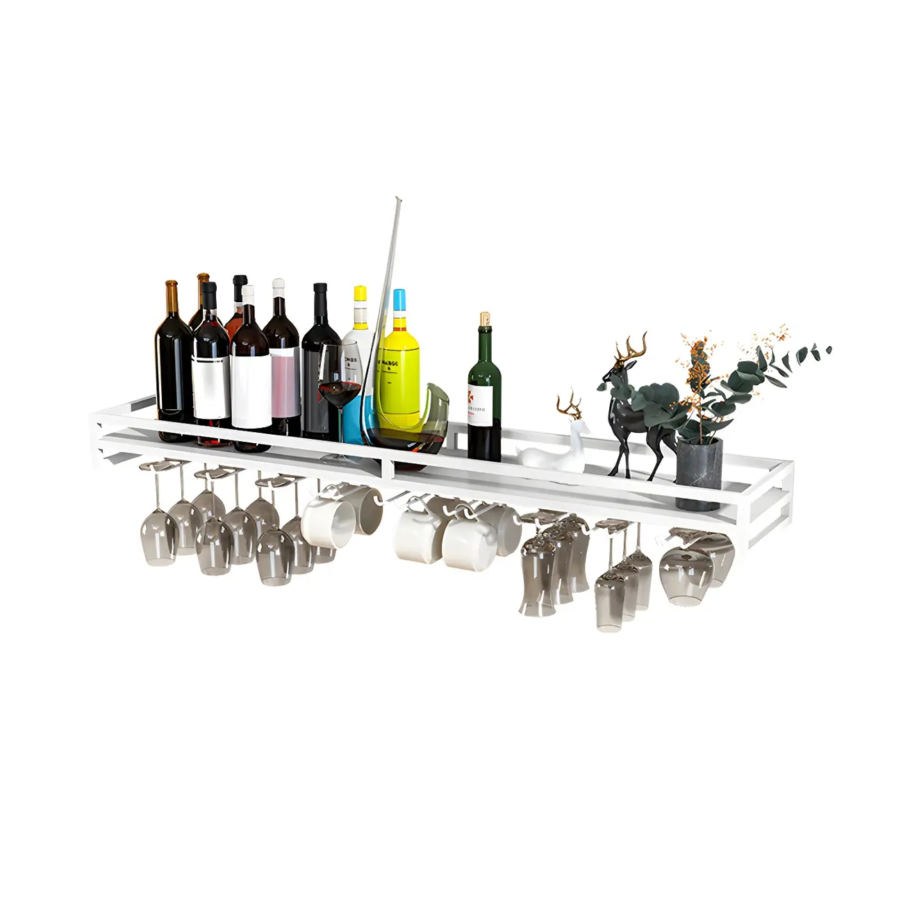 Glam Metal Wine Rack Black Wall Mounted with Holder Image - 8 | homeyfad