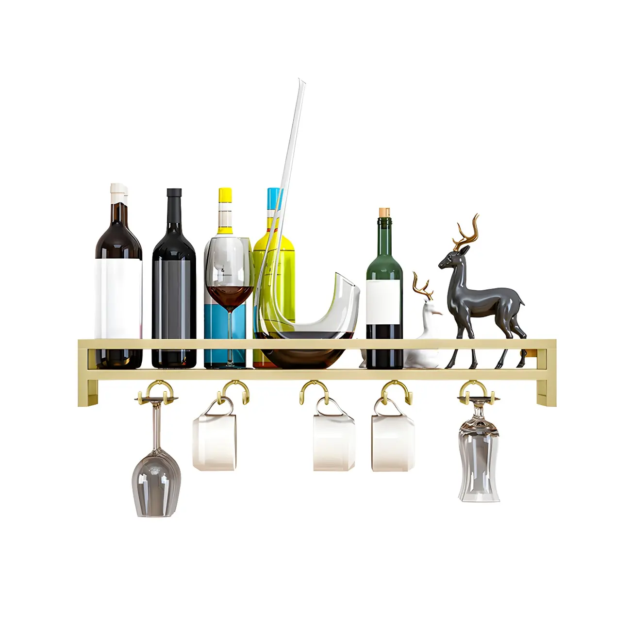 Glam Metal Wine Rack Black Wall Mounted with Holder Image - 9 | homeyfad
