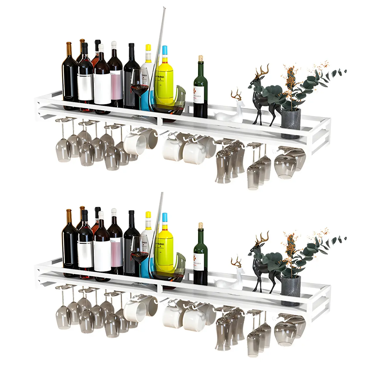 Glam Metal Wine Rack Black Wall Mounted with Holder Image - 10 | homeyfad