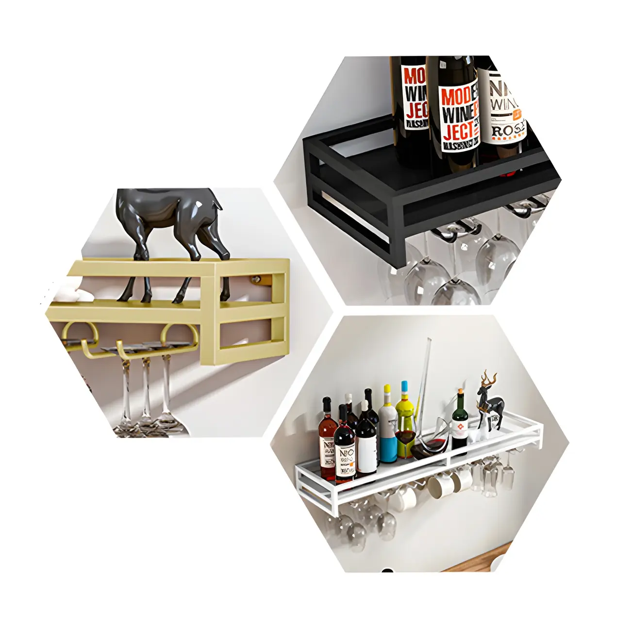 Glam Metal Wine Rack Black Wall Mounted with Holder Image - 15 | homeyfad