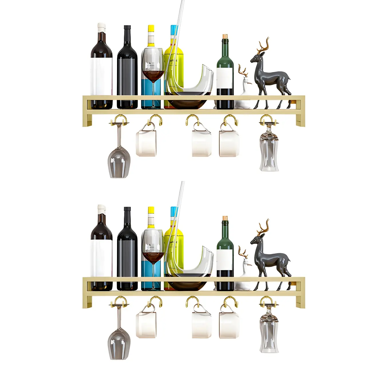 Glam Metal Wine Rack Black Wall Mounted with Holder Image - 16 | homeyfad