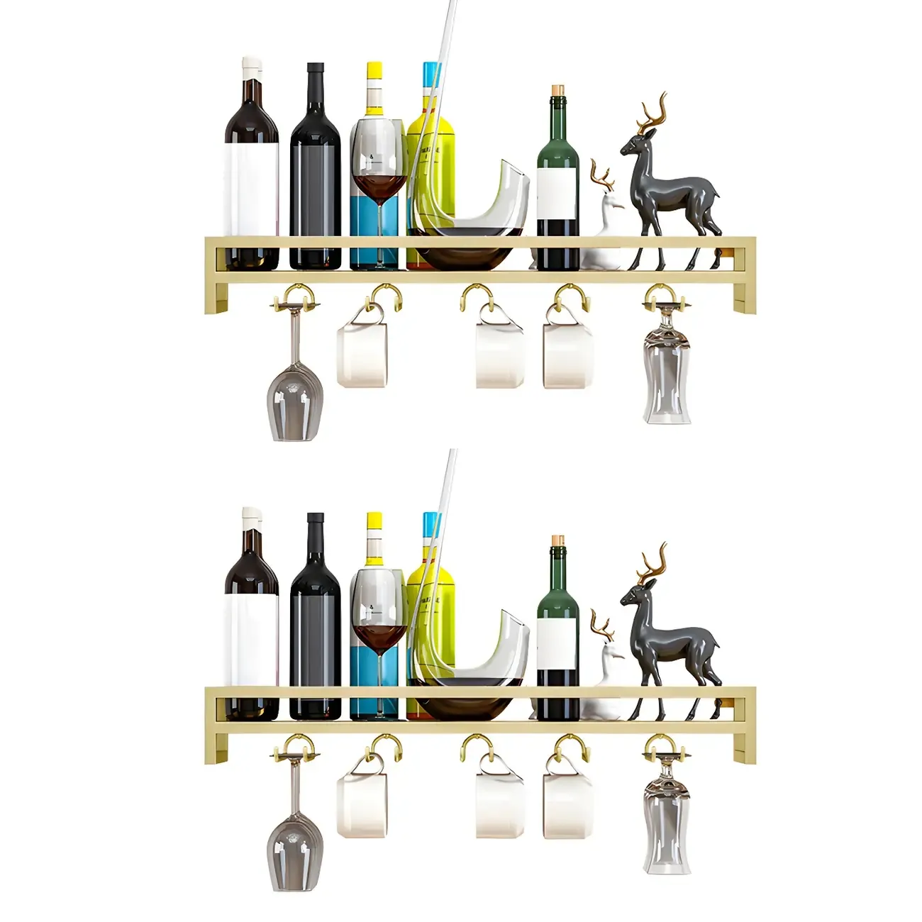 Glam Metal Wine Rack Black Wall Mounted with Holder Image - 16