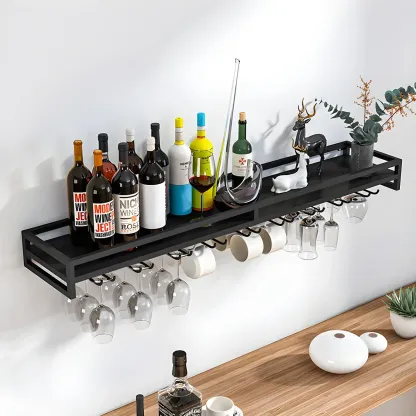 Glam Metal Wine Rack Black Wall Mounted with Holder Image - 17