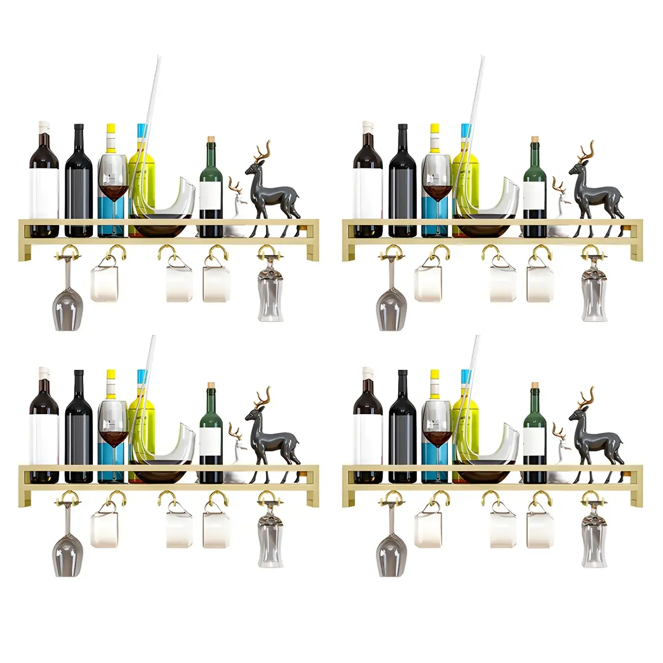 Glam Metal Wine Rack Black Wall Mounted with Holder Image - 18