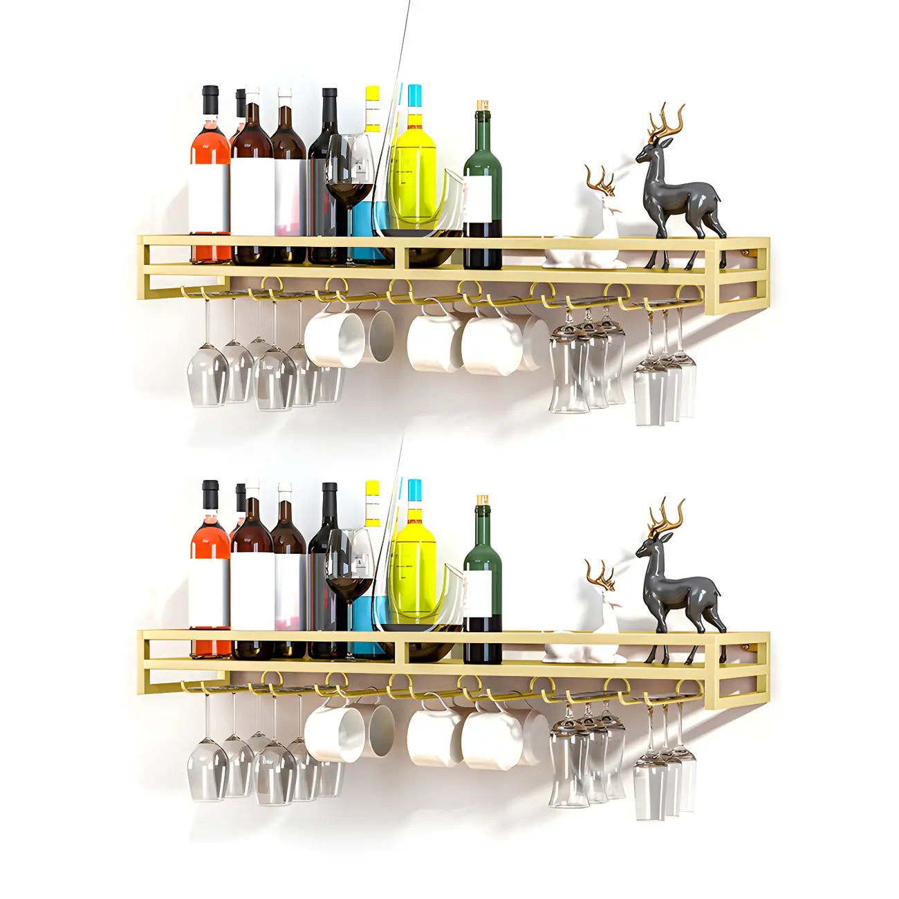 Glam Metal Wine Rack Black Wall Mounted with Holder Image - 21 | homeyfad
