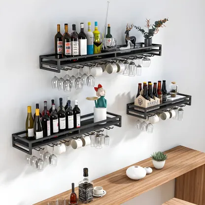 Glam Metal Wine Rack Black Wall Mounted with Holder Image - 24