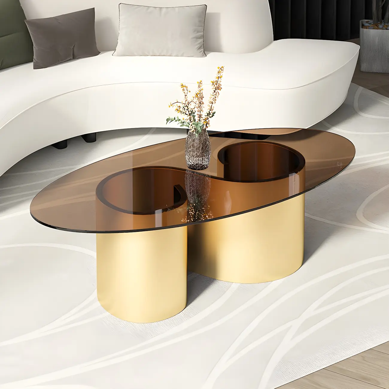 Modern Oval Glass Top Metal Base Coffee Table Image - 1 | homeyfad