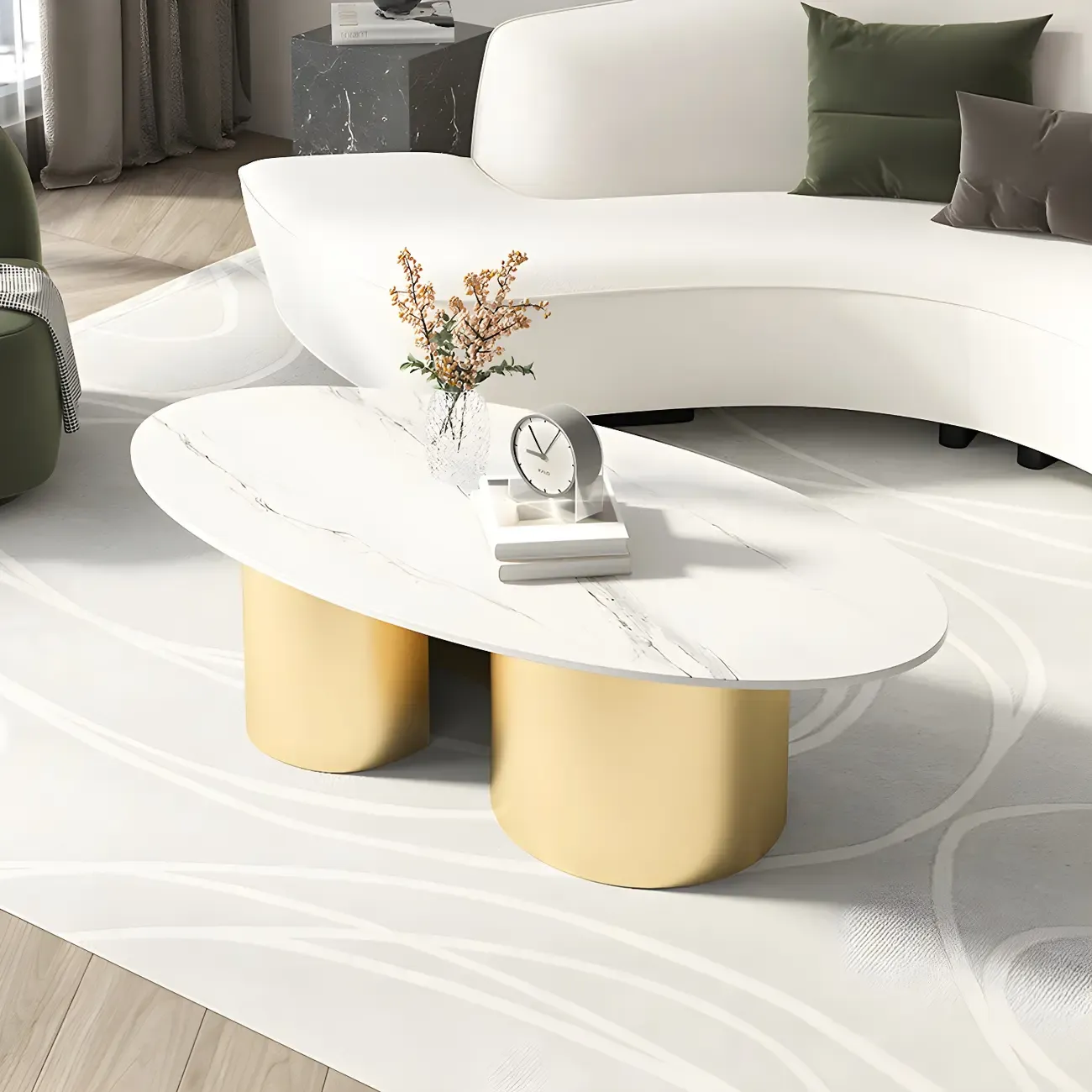 Modern Oval Glass Top Metal Base Coffee Table Image - 4