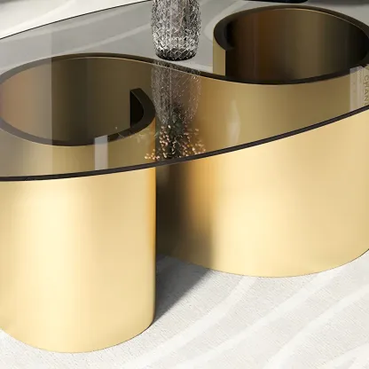 Modern Oval Glass Top Metal Base Coffee Table Image - 6