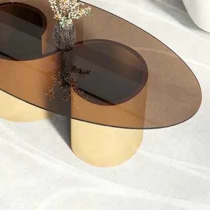 Modern Oval Glass Top Metal Base Coffee Table Image - 9