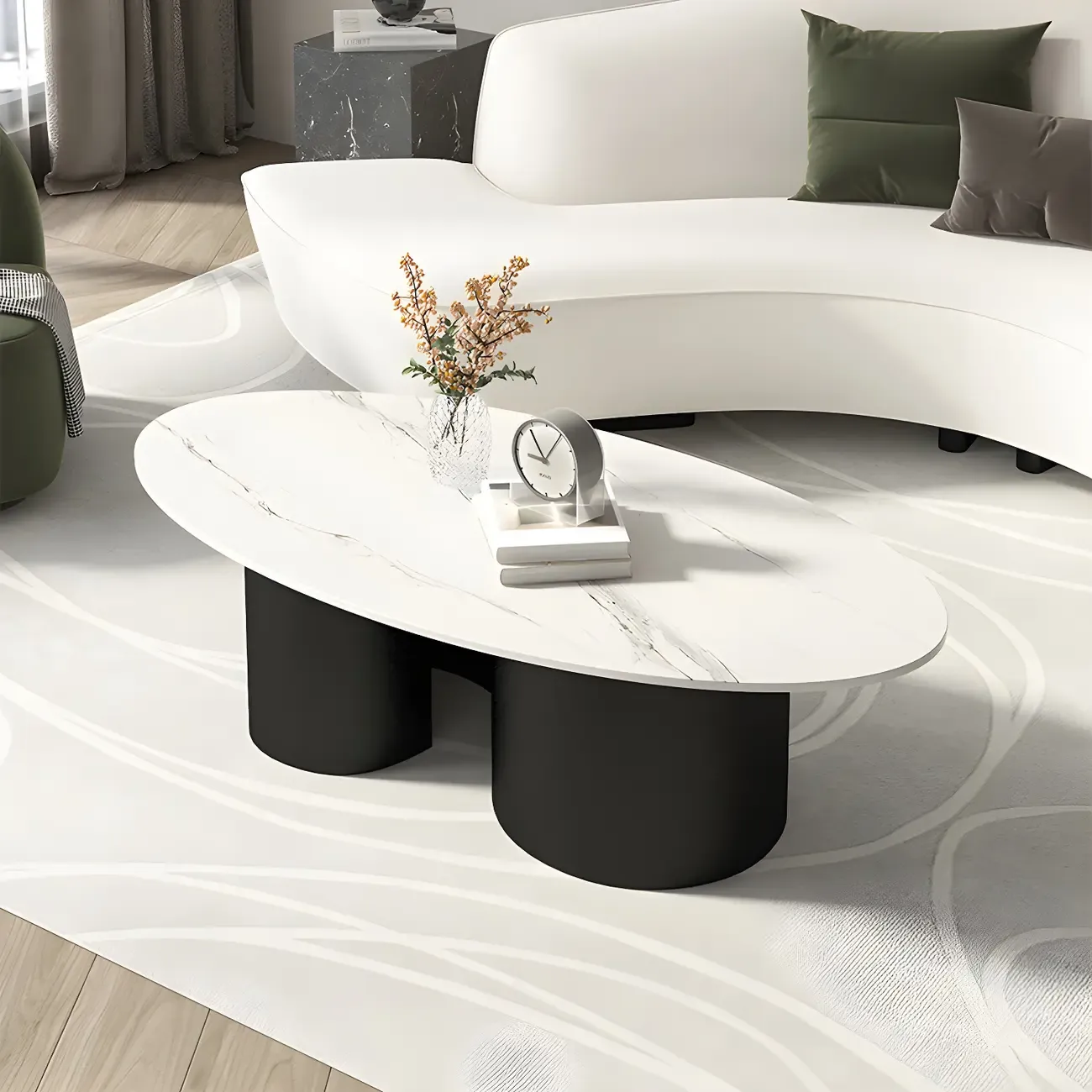 Modern Oval Glass Top Metal Base Coffee Table Image - 11