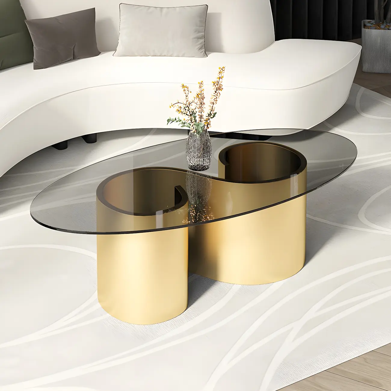 Modern Oval Glass Top Metal Base Coffee Table Image - 12 | homeyfad