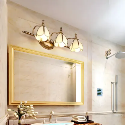 Vintage Brass 3-Light Floral Vanity Mirror Lamp Image - 3