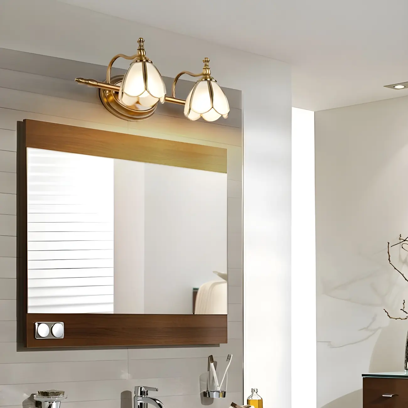 Vintage Brass 3-Light Floral Vanity Mirror Lamp Image - 4 | homeyfad