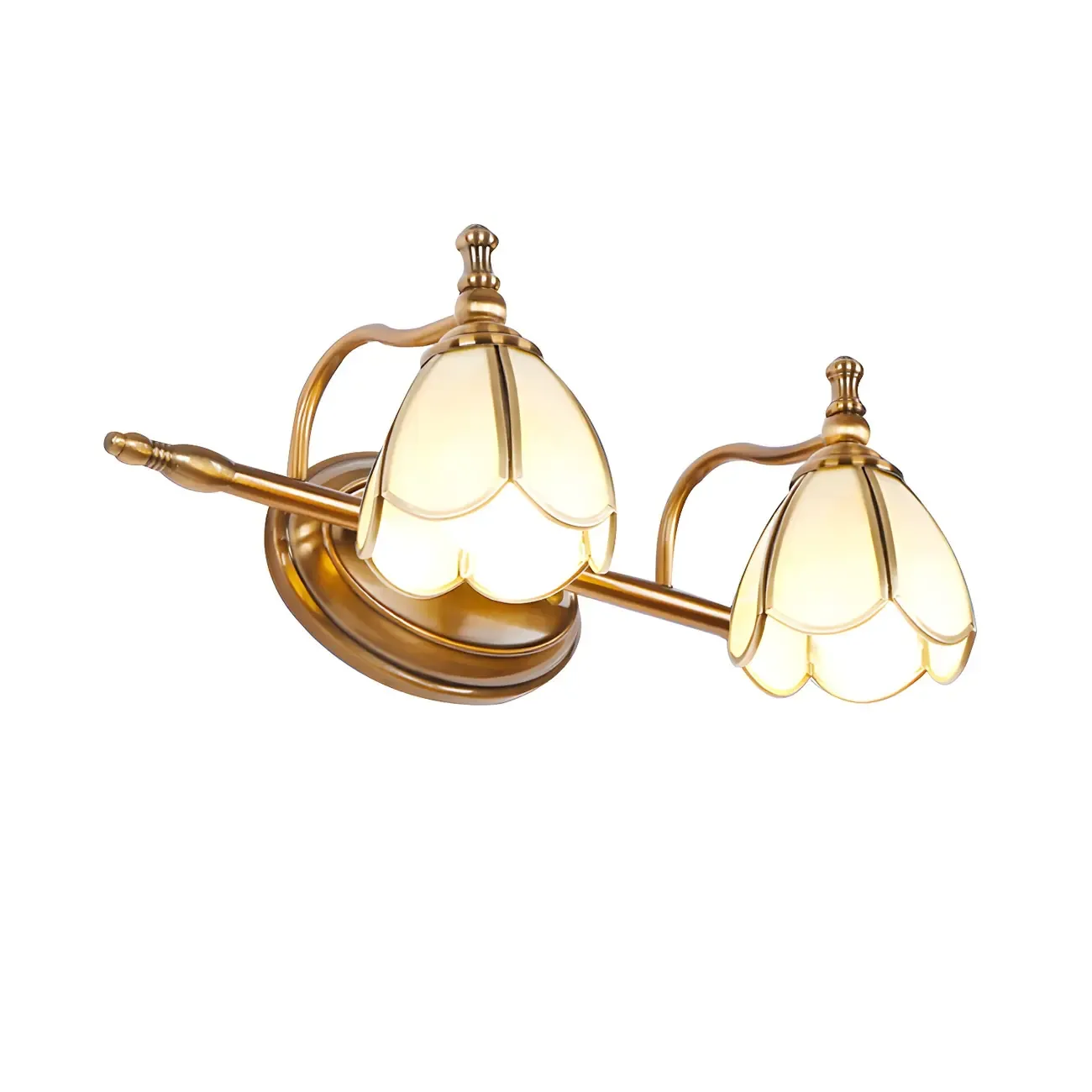 Vintage Brass 3-Light Floral Vanity Mirror Lamp Image - 8