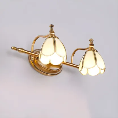 Vintage Brass 3-Light Floral Vanity Mirror Lamp Image - 11