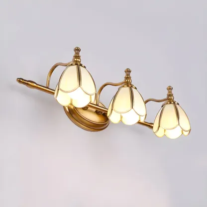 Vintage Brass 3-Light Floral Vanity Mirror Lamp Image - 12