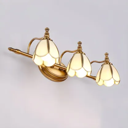 Vintage Brass 3-Light Floral Vanity Mirror Lamp Image - 13