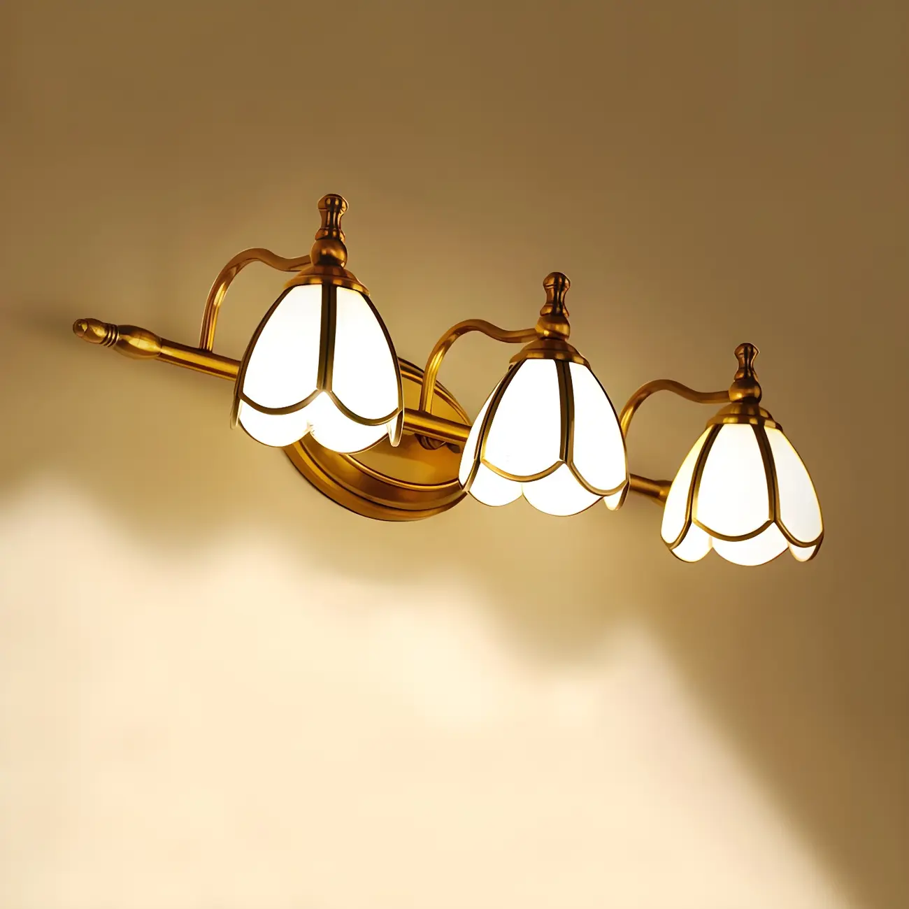 Vintage Brass 3-Light Floral Vanity Mirror Lamp Image - 5 | homeyfad