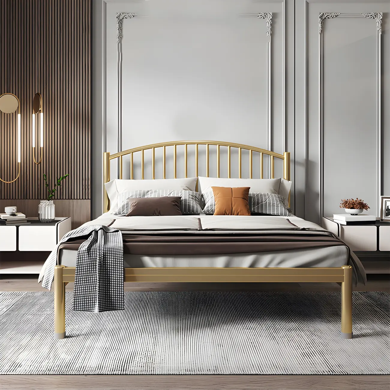 Minimalist Solid Color Metal Slat King Bed Frame Image - 1 | homeyfad