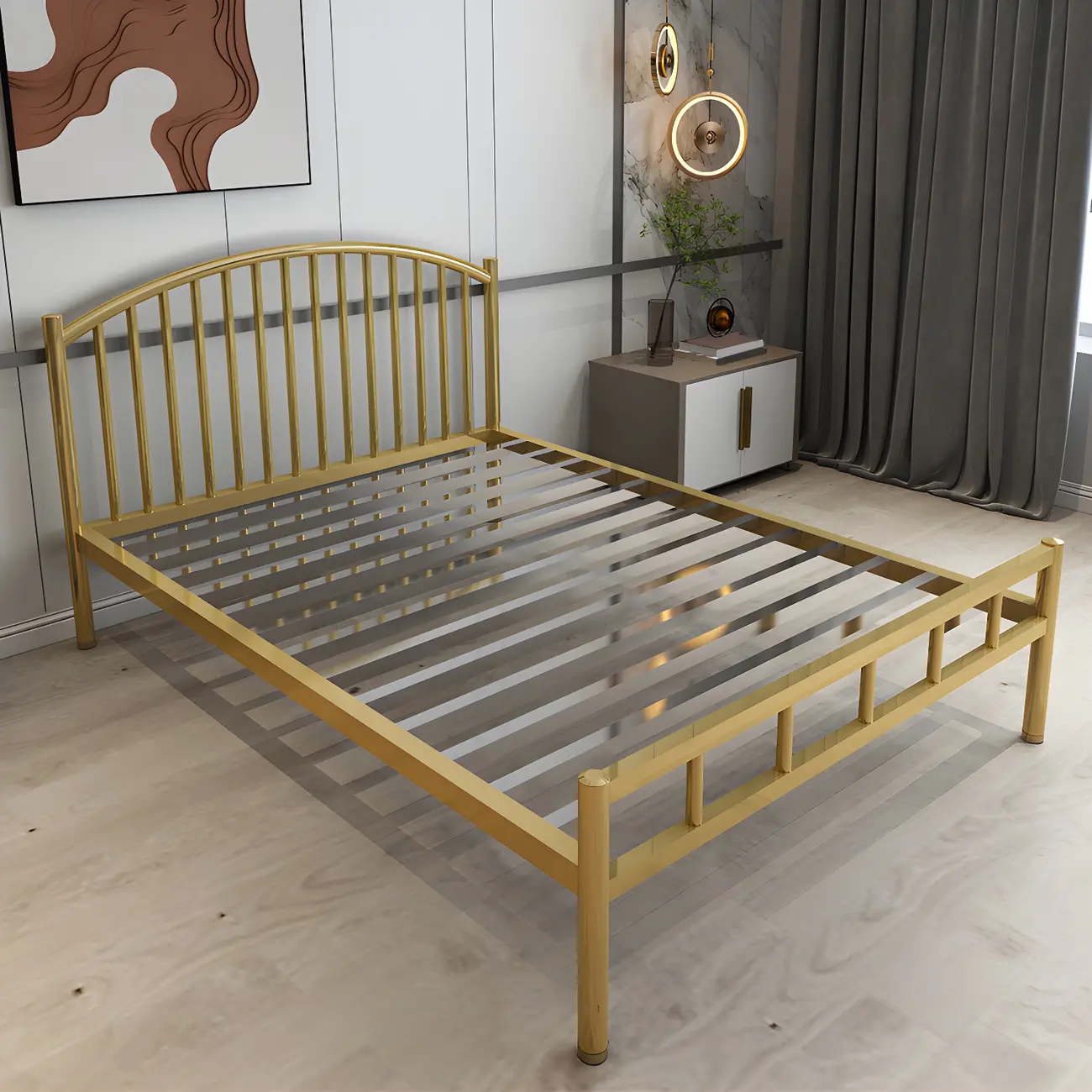 Minimalist Solid Color Metal Slat King Bed Frame Image - 2 | homeyfad