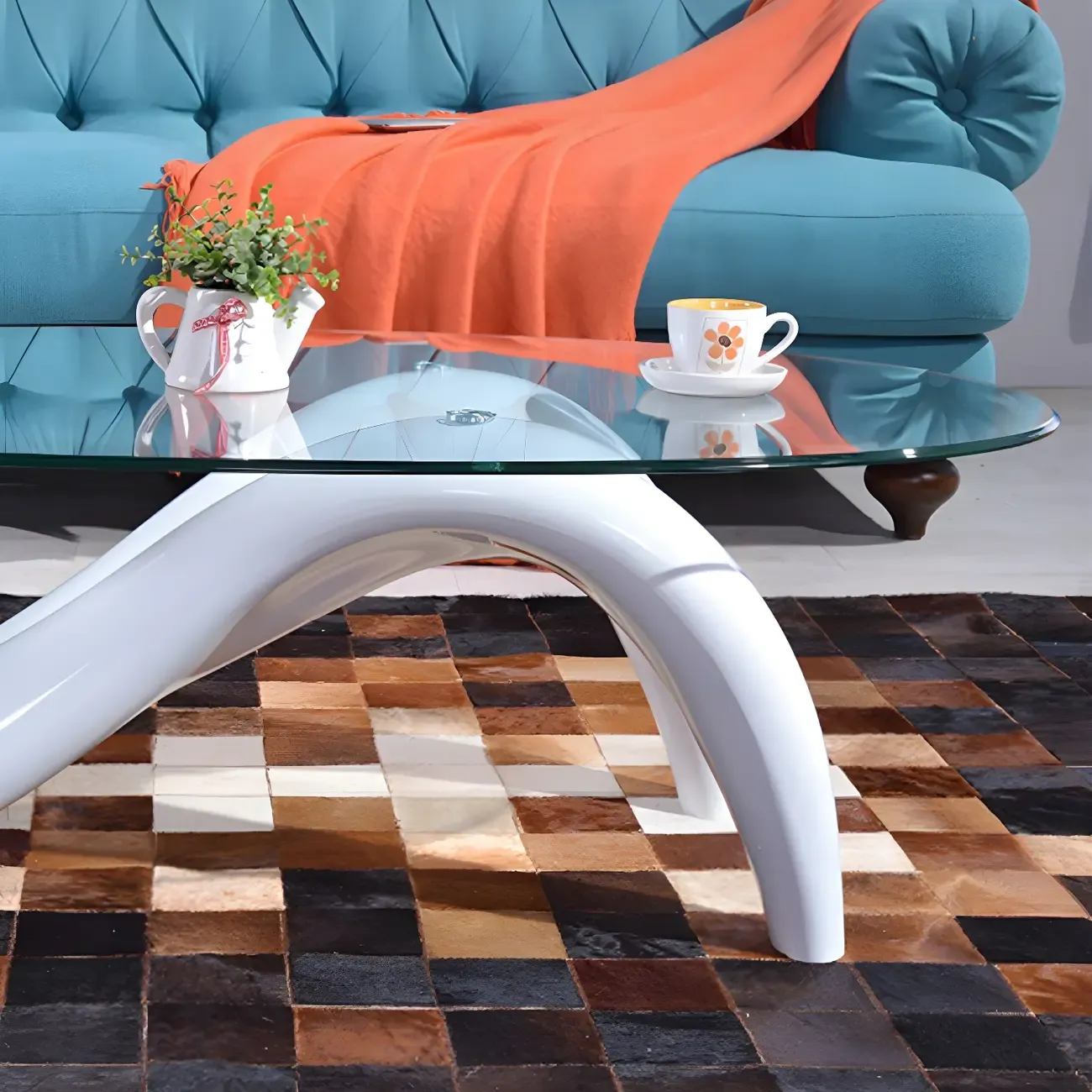 Abstract Modern Oval Glass Top Metal Base Coffee Table Image - 6