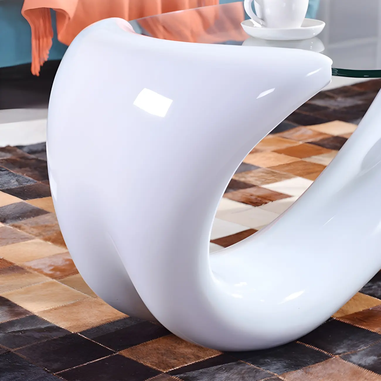 Abstract Modern Oval Glass Top Metal Base Coffee Table Image - 7 | homeyfad