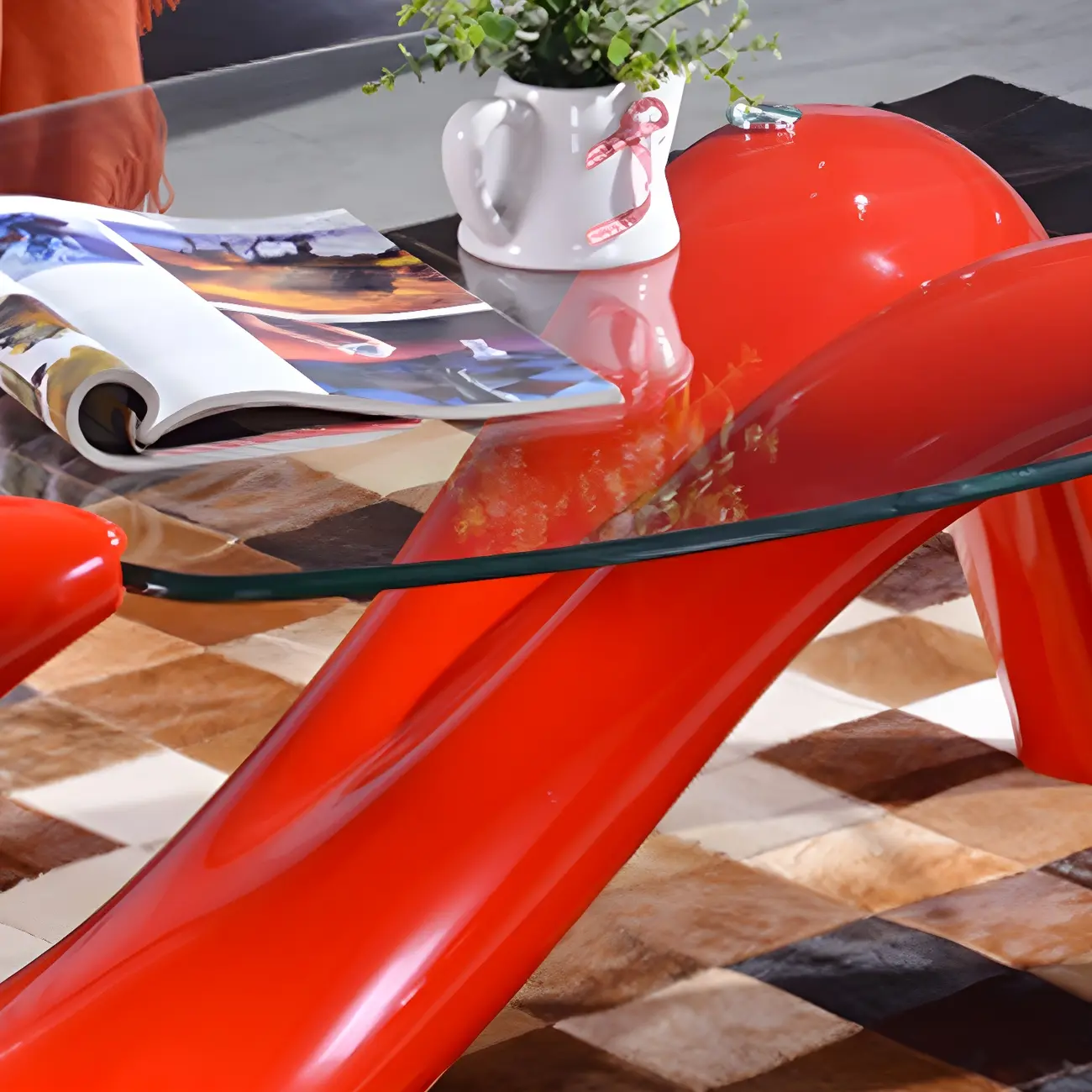 Abstract Modern Oval Glass Top Metal Base Coffee Table Image - 8 | homeyfad