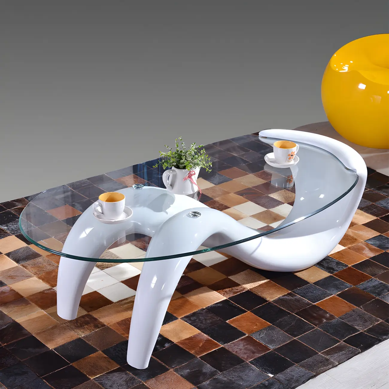 Abstract Modern Oval Glass Top Metal Base Coffee Table Image - 10 | homeyfad