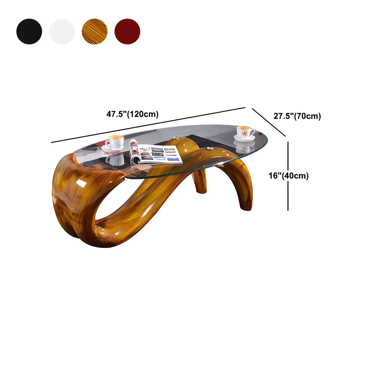 Abstract Modern Oval Glass Top Metal Base Coffee Table Image - 12