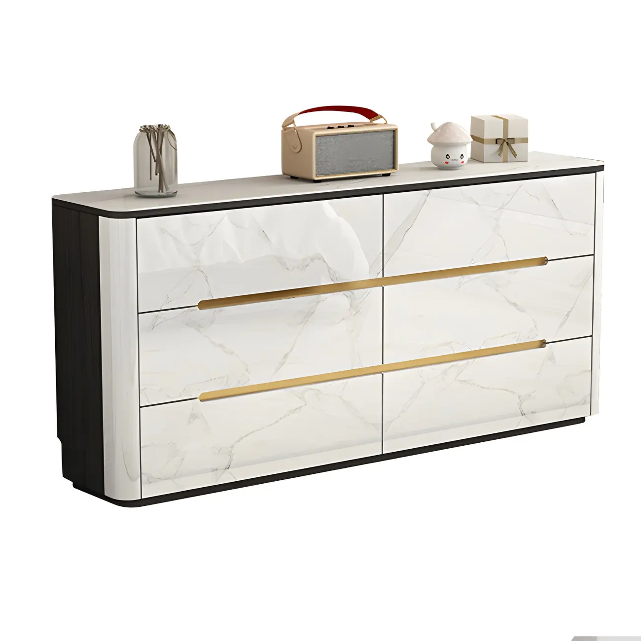 Stylish White Wooden Dresser with Stone Top & Metal Legs Image - 12 | homeyfad