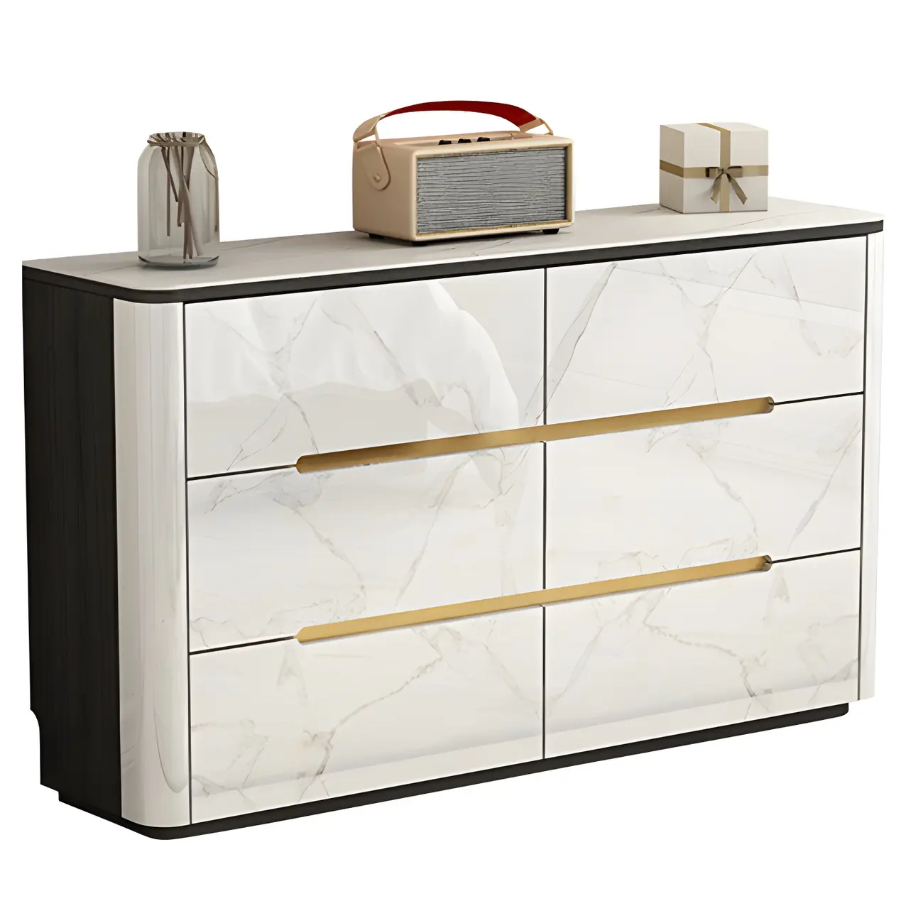 Stylish White Wooden Dresser with Stone Top & Metal Legs Image - 14 | homeyfad