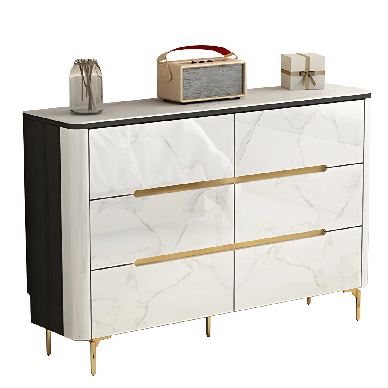 Stylish White Wooden Dresser with Stone Top & Metal Legs Image - 5 | homeyfad