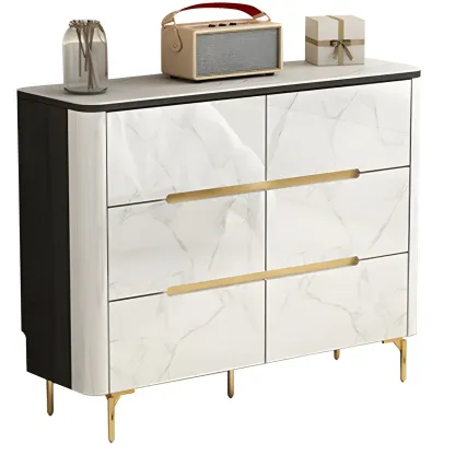 Stylish White Wooden Dresser with Stone Top & Metal Legs Image - 11