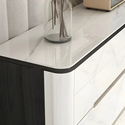 Stylish White Wooden Dresser with Stone Top & Metal Legs Image - 8