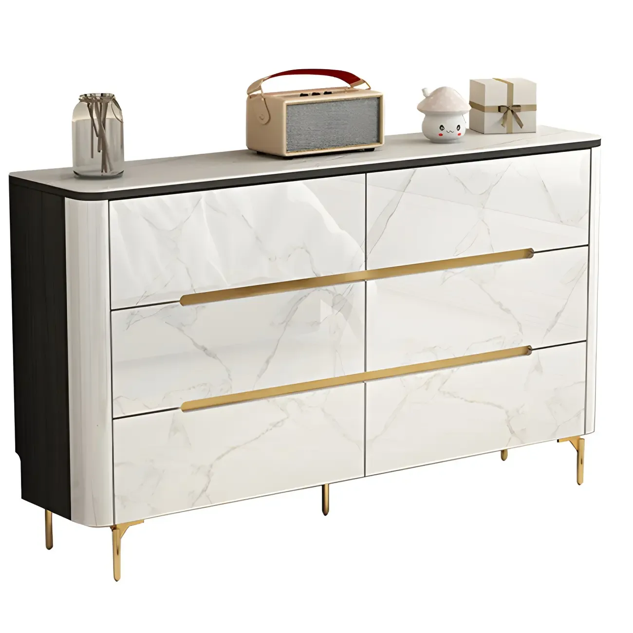 Stylish White Wooden Dresser with Stone Top & Metal Legs Image - 13