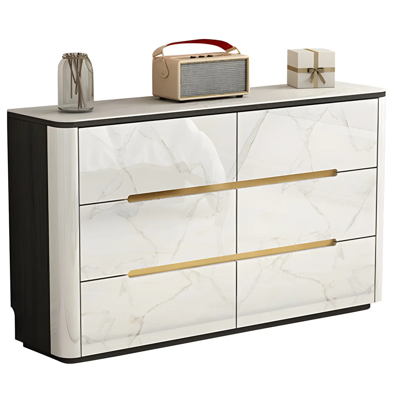 Stylish White Wooden Dresser with Stone Top & Metal Legs Image - 3 | homeyfad