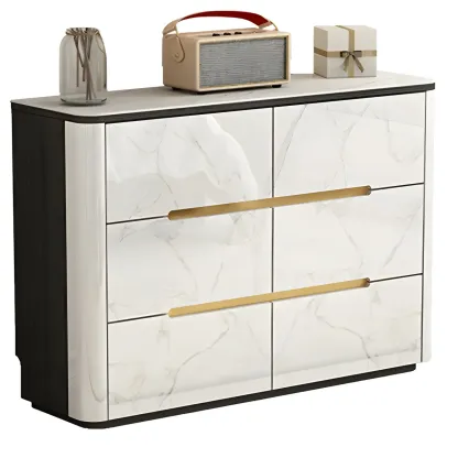 Stylish White Wooden Dresser with Stone Top & Metal Legs Image - 15