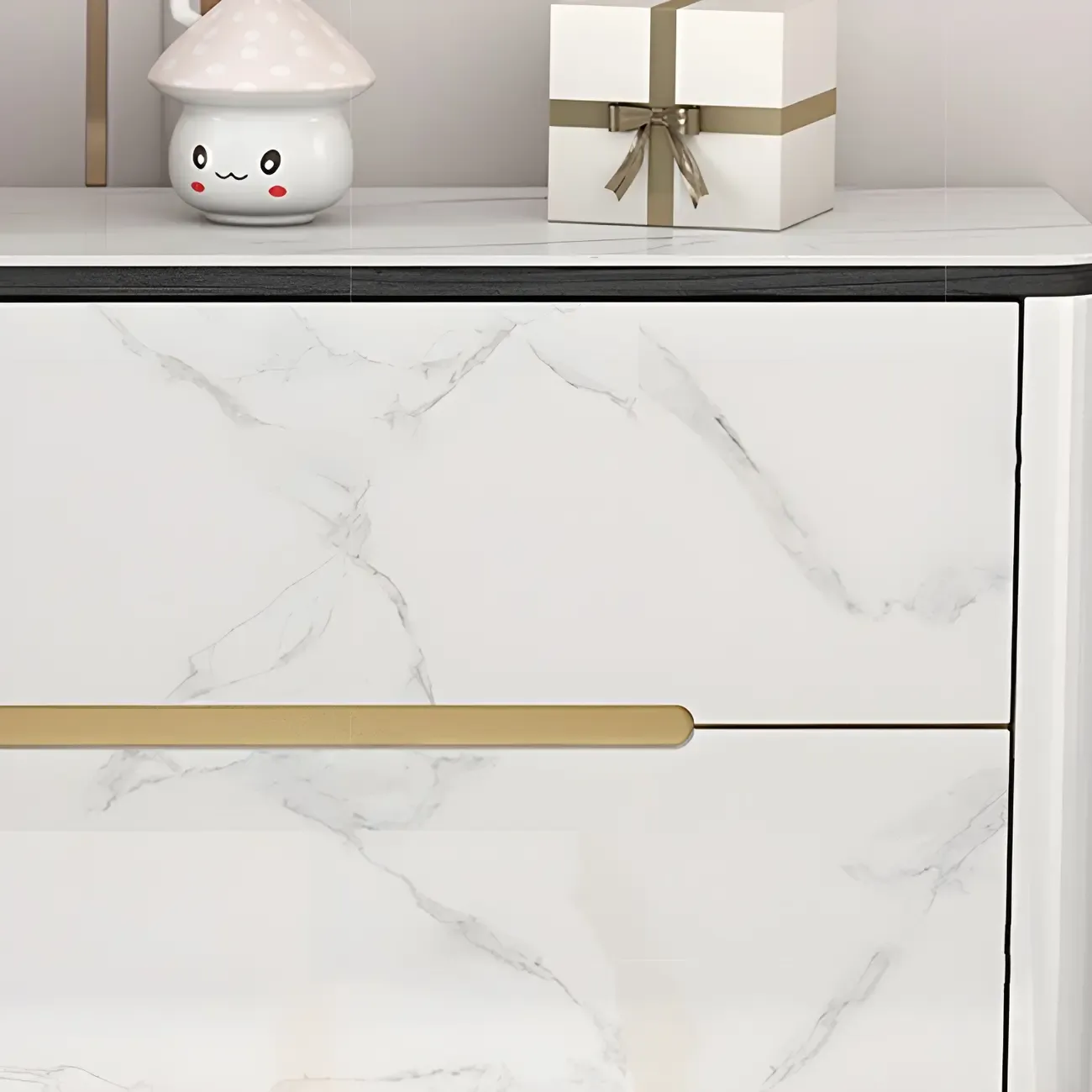 Stylish White Wooden Dresser with Stone Top & Metal Legs Image - 12